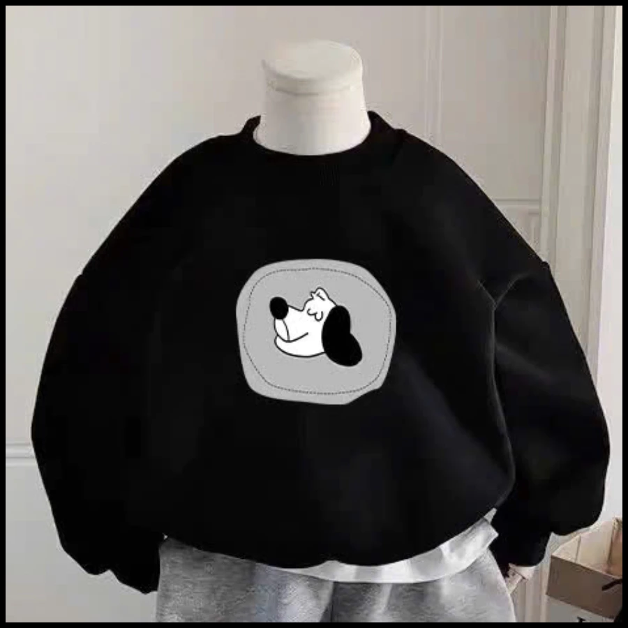 (8–22kg) Áo Nỉ Bông Đen Cotton | In Hình Headphones / Snoopy / Gấu Pooh | Mềm Ấm, Phong Cách