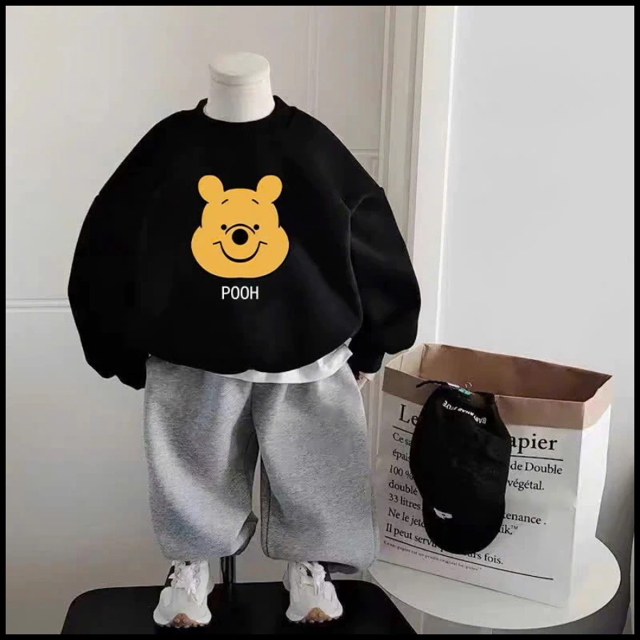 (8–22kg) Áo Nỉ Bông Đen Cotton | In Hình Headphones / Snoopy / Gấu Pooh | Mềm Ấm, Phong Cách