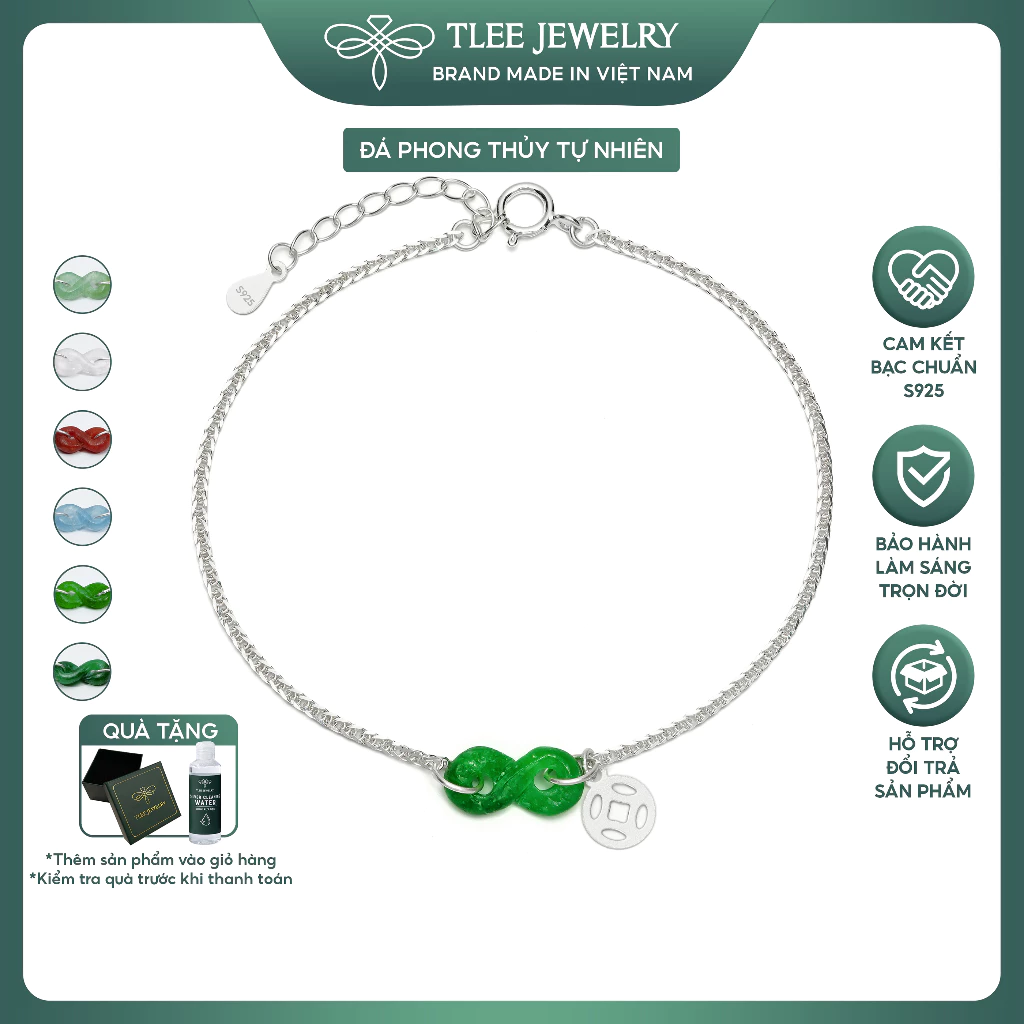 Vòng tay bạc nữ Như Ý TLEE 925 kim tiền charm vô cực đá phong thủy Tự Nhiên TLEE JEWELRY LT0420