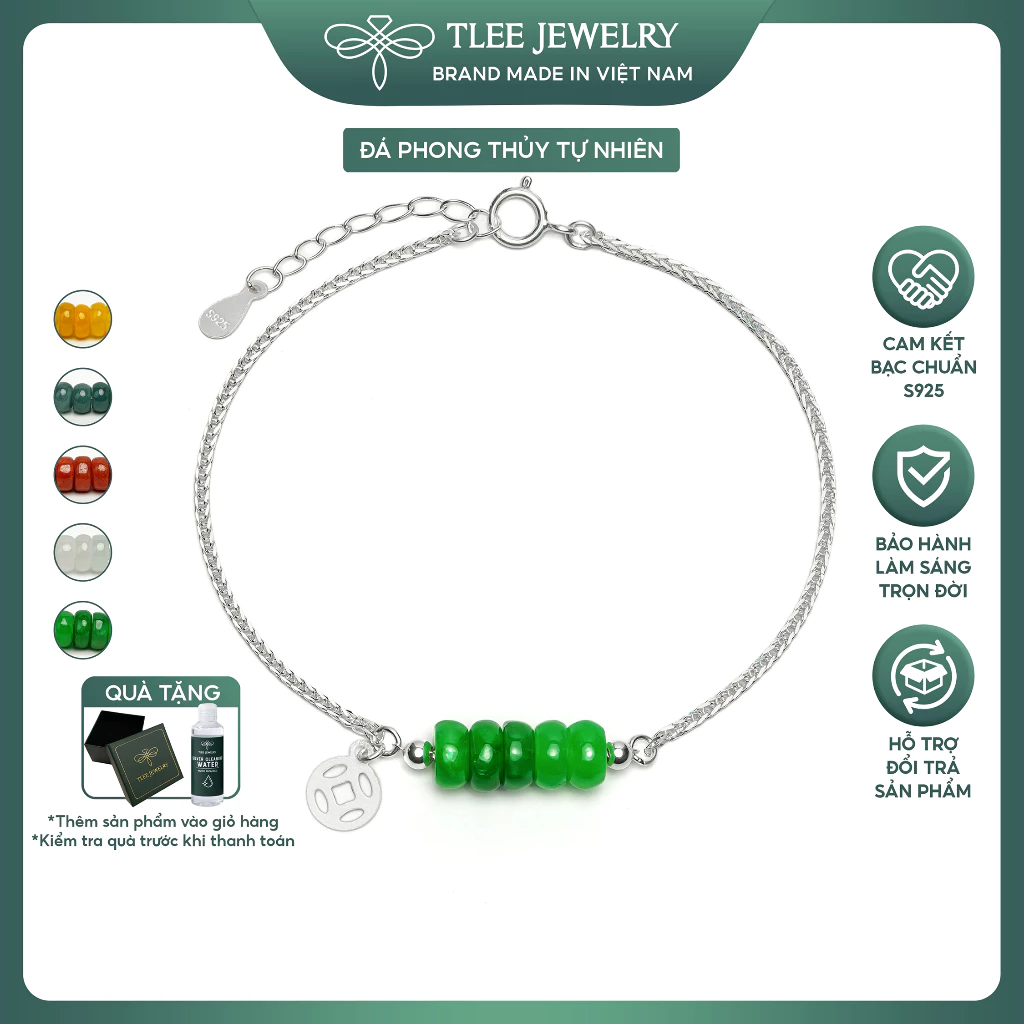 Vòng tay bạc nữ TLEE bạc 925 kim tiền mix ngũ điếu tài lộc đá phong thủy tự nhiên và charm bi bóng TLEE JEWELRY LT0418