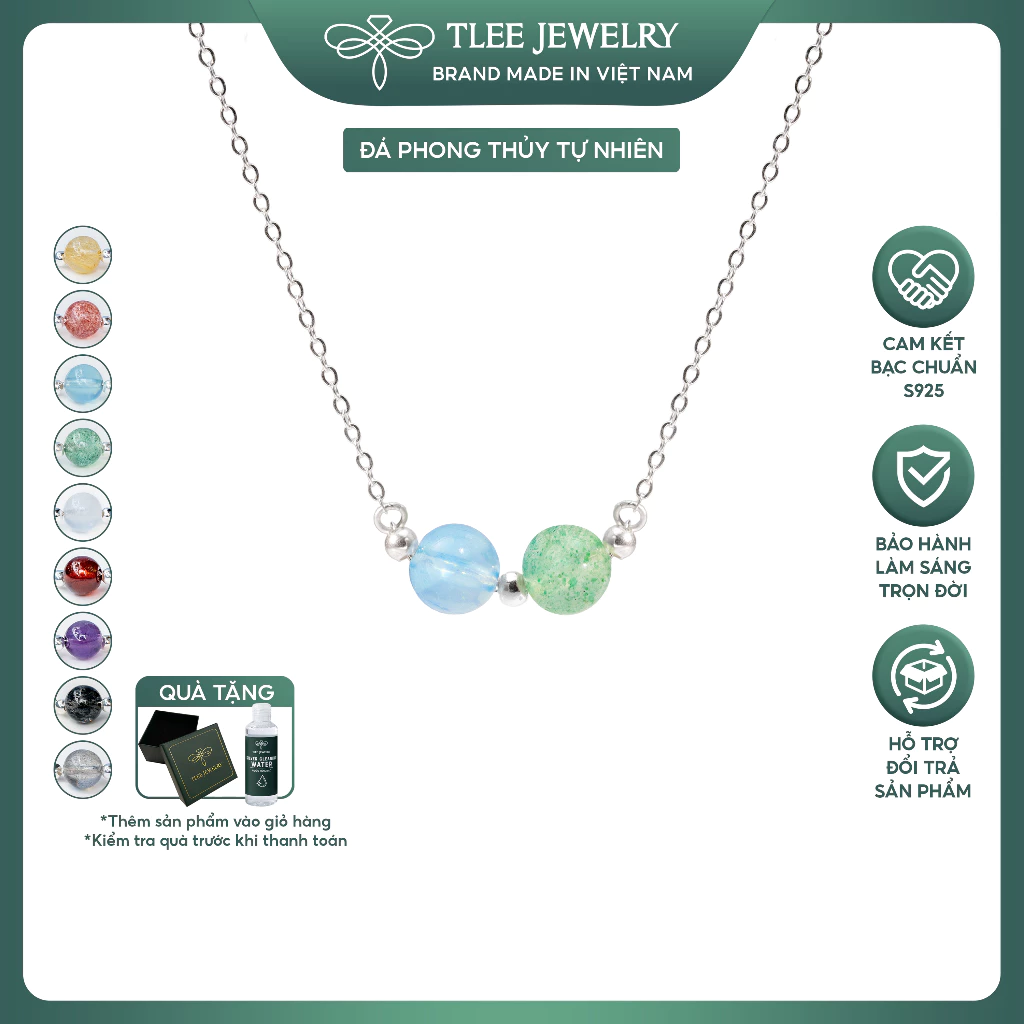 Dây chuyền bạc nữ TLEE bạc 925 mix hạt đá đôi phong thủy Tự Nhiên và charm bi bóng TLEE JEWELRY D0287