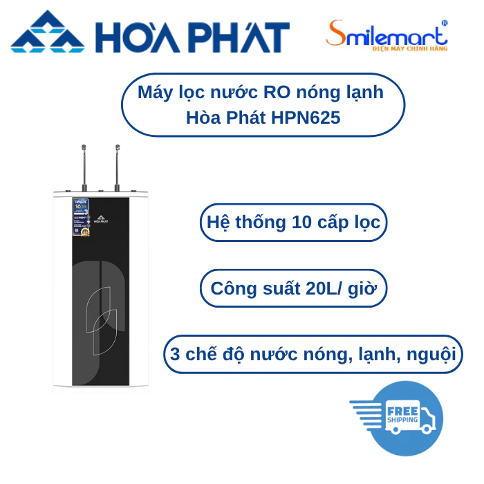 Máy lọc nước RO 10 lõi nóng nguội lạnh Hòa Phát HPN625 tủ đứng sang trọng -Tặng 01 dụng cụ mở lõi - Bảo hành 36 tháng.