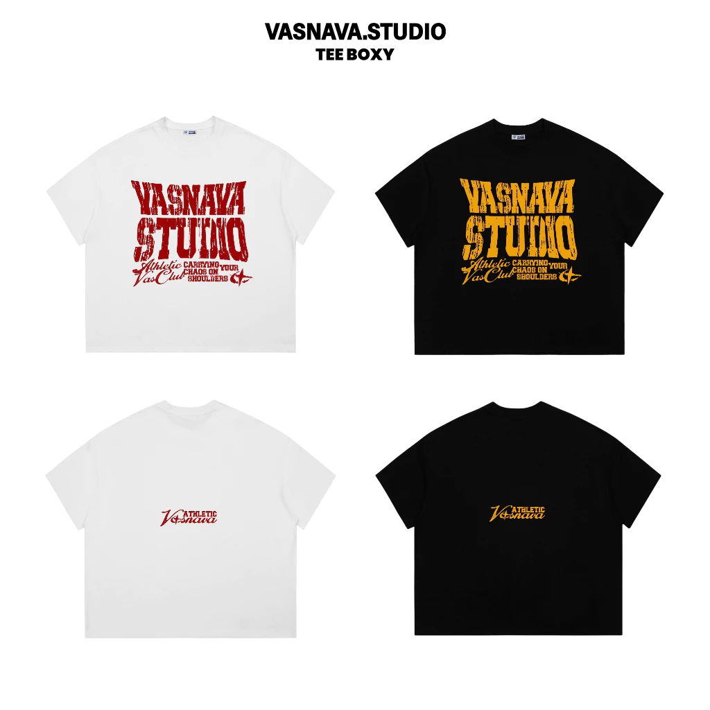 Áo Thun Vasnava Boxy Athletic - Cotton Nam Nữ Form Boxy Tay Lỡ Oversize Cổ Tròn Cotton 250gsm co giãn 2 chiều