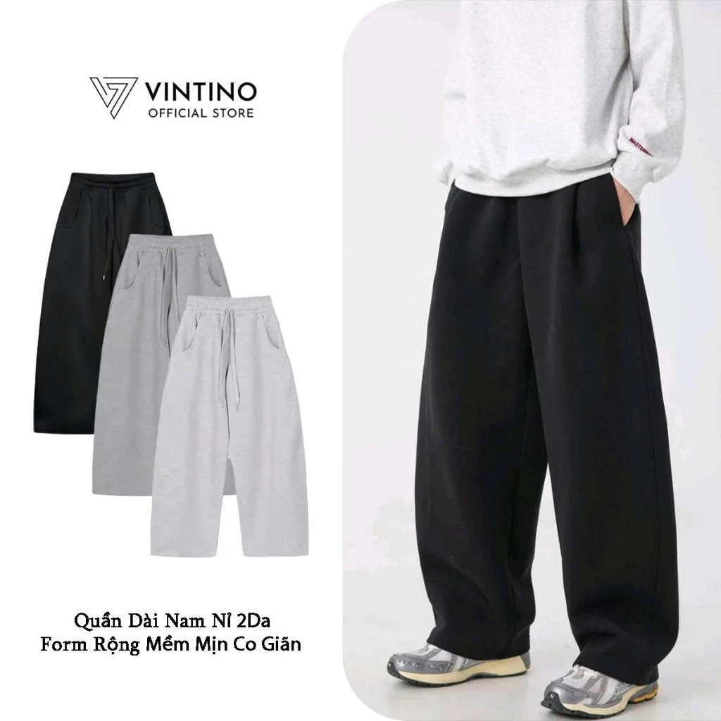 Quần Dài Nam VINTINO Ống Cong Form Rộng Vải Nỉ 2 Da Unisex Không Bai Xù Mềm Mịn Co Giãn Q2DA02