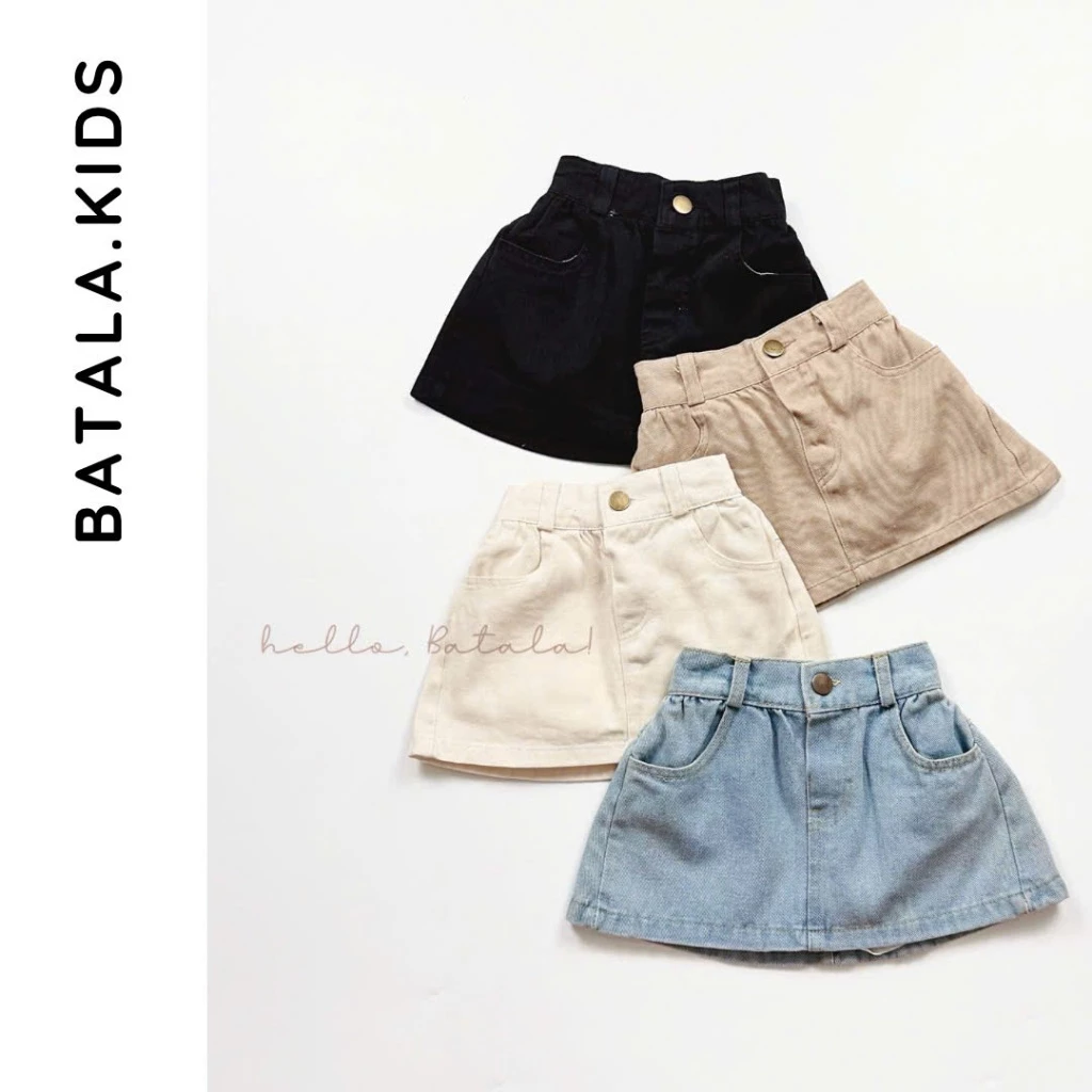Chân váy jean bé gái Batala kids, VÁY JEAN DÁNG CHỮ A cho bé gái mềm mại thoải mái cho bé từ 10-25kg