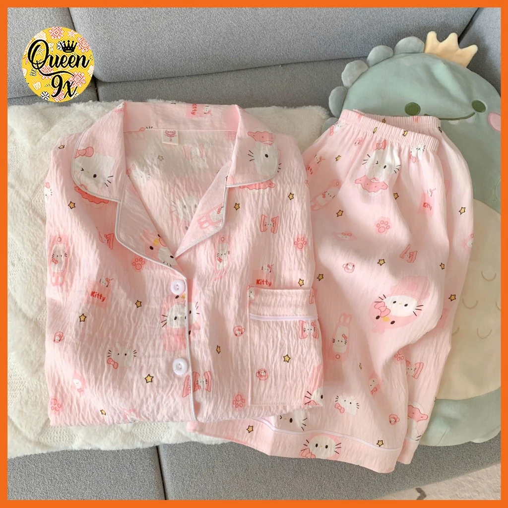 Bộ Pijama, Đồ Bộ Mặc Nhà Nữ Dáng Cộc Dễ Thương Cute