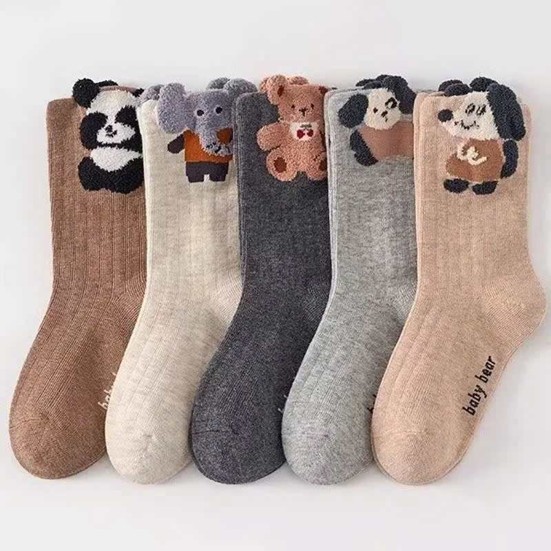 Set 10 Tất Cotton Cổ Cao Cho Bé Trai Tone Xanh Phối Họa Tiết Gấu , voi, chó...