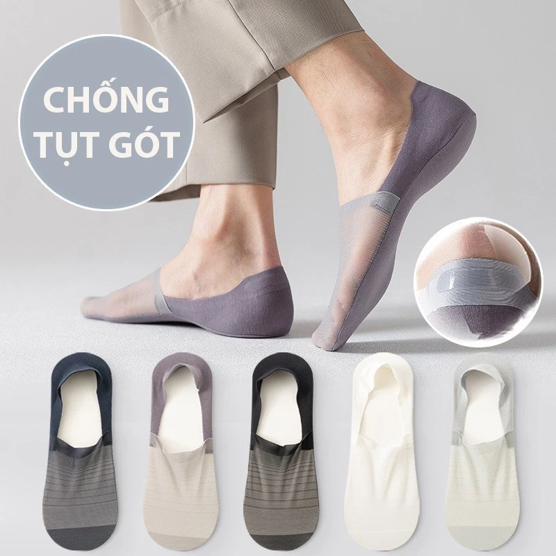 Tất lười cao cấp gót cao su chống tụt SÉT 5 ĐÔI công nghệ nano bạc diệt khuẩn than hoạt tính chống hôi chân