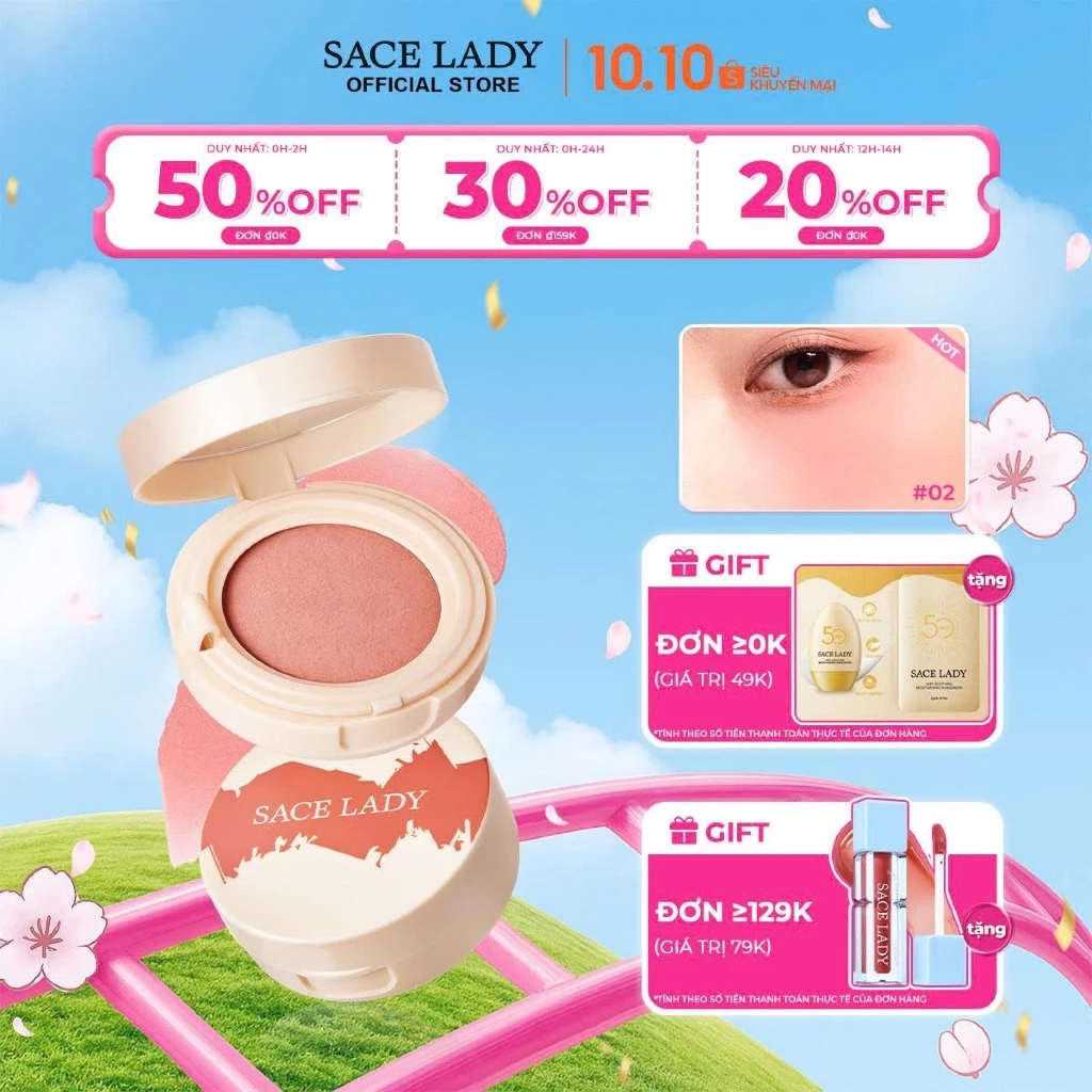 Má Hồng SACE LADY Màu Sắc Lâu Trôi Đa Năng Kết Cấu Mượt Mà Tự Nhiên Trang Điểm