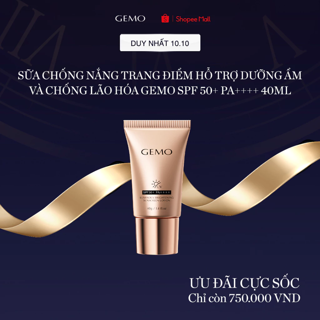 Sữa chống nắng trang điểm hỗ trợ dưỡng ẩm và chống lão hóa GEMO SPF 50+ PA++++ 40ml