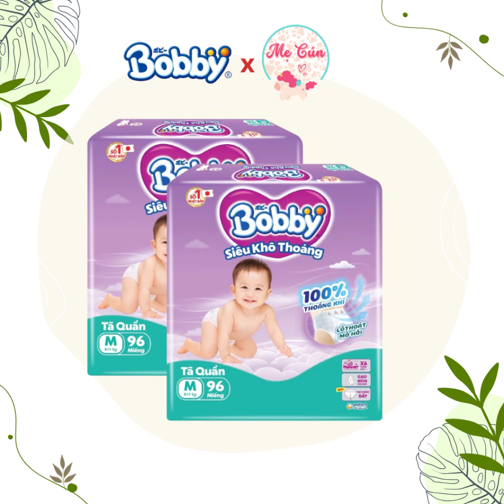 (Giá sốc) Bộ 2 bịch Tã quần Bobby Ultra+ Siêu khô thoáng M96, L88, XL74, XXL68 cho bé yêu