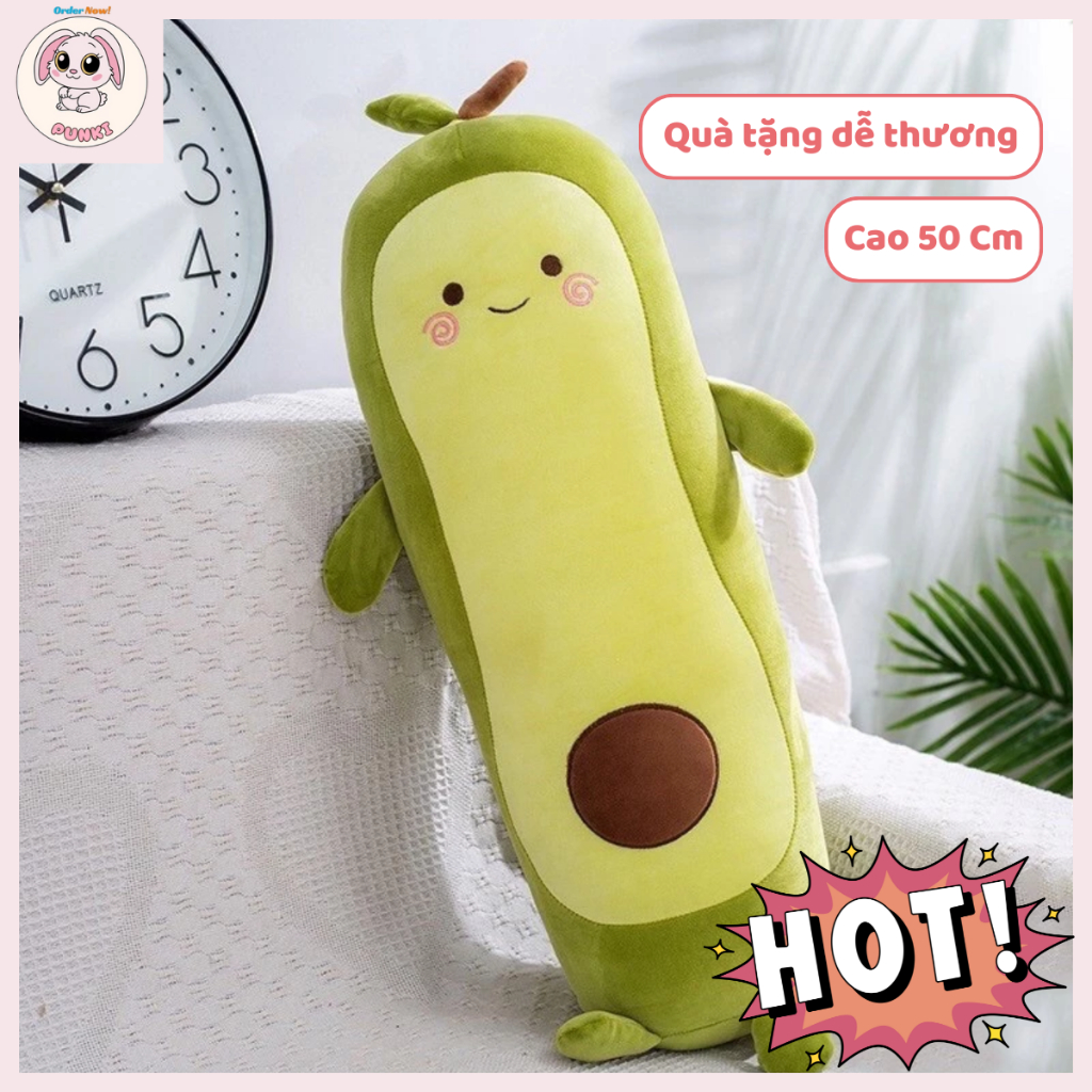Gấu Bông Quả Bơ Dài 45cm – Gối Ôm Hình Quả Bơ Siêu Mềm Mịn, Dễ Thương