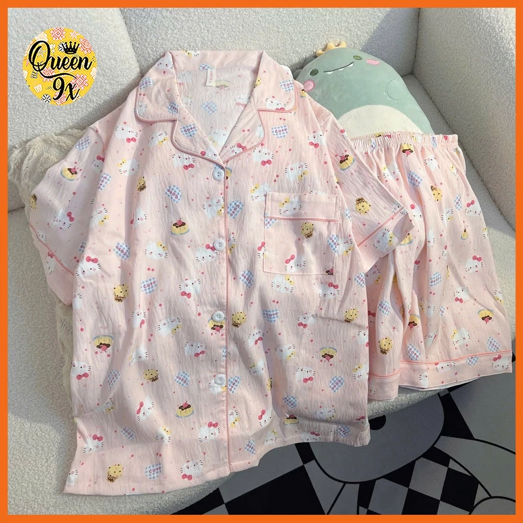 Bộ Pijama, Đồ Bộ Mặc Ở Nhà Cho Nữ Dáng Cộc xinh xắn dễ thương Kity và bé thỏ