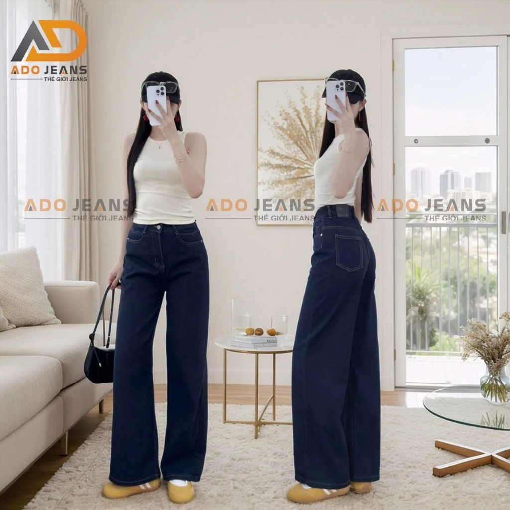 Quần Jean Dài Nữ Ống Suông Rộng – Màu Xanh Than | ADO JEANS (Mã DJ100)