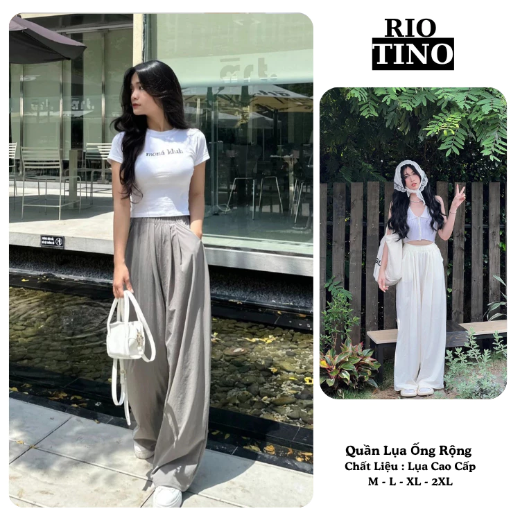 Quần Lụa Ống Rộng Cạp Chun Mát Lạnh Mùa Hè, Quần Đi Biển Dáng Xuông Đẩy Hông Siết Eo Q007