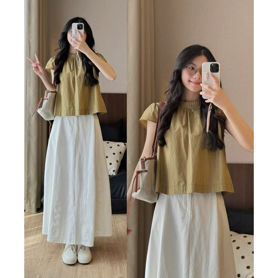 (ẢNH OLDSCHOOL) Áo kiểu nữ cổ xếp ly thô ướt thắt nơ JIMIN TOP