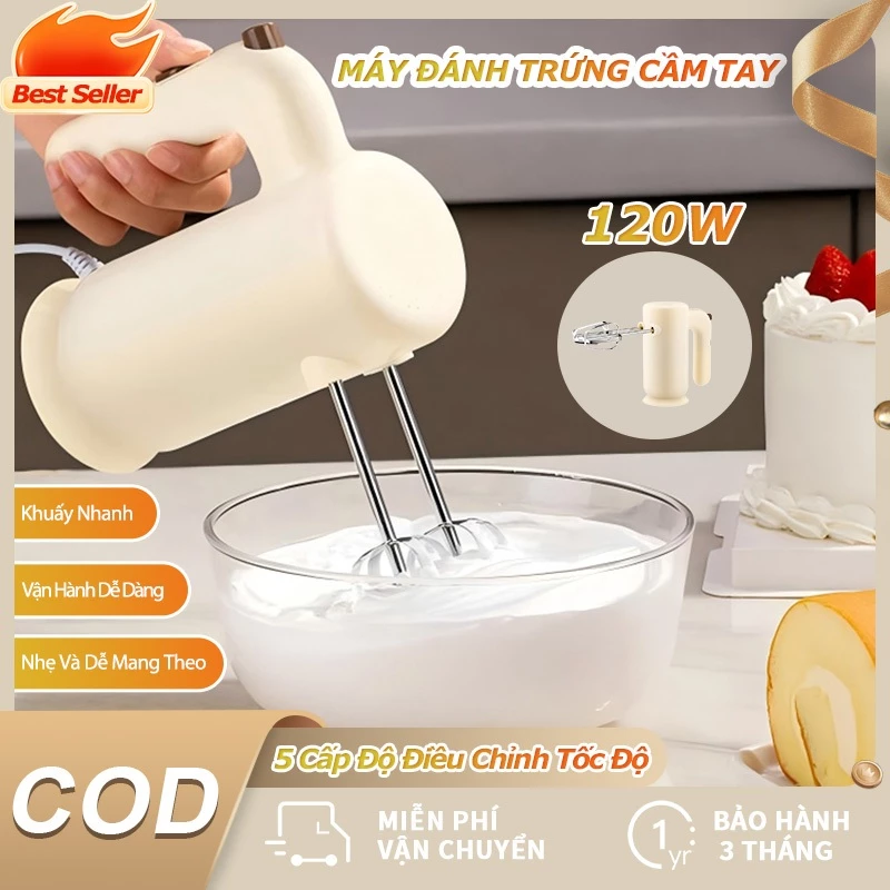 Máy Đánh Trứng Cầm Tay, 5 Cấp Độ Điều Chỉnh Tốc Độ, 120W, Máy Tạo Bọt Cafe,Máy Tạo Bọt Cafe,Máy Tạo Bọt Sữa