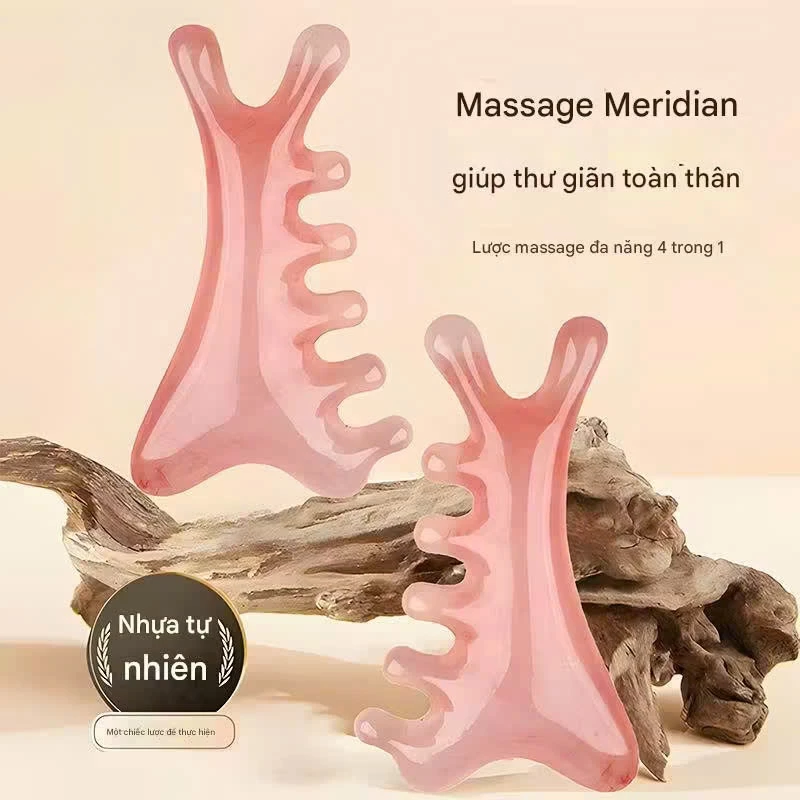 Combo 2 Lược Mát Xa Cá Heo Nhỏ 4 Trong 1, Lược Mát Xa Da Đầu, Trị Liệu Đầu, Dụng Cạo Rãnh, Mặt, Mũi
