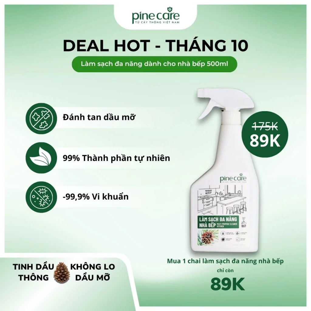 Tẩy rửa đa năng Nhà Bếp PineCare hữu cơ từ tinh dầu thông, siêu tẩy dầu mỡ, khử mùi kháng khuẩn
