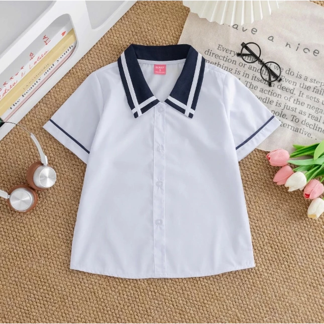 (HÀNG ĐẸP) Áo sơ mi học sinh nữ đồng phục học sinh bé gái cấp 1 cấp 2 cổ lá sen, đồ đi học tiểu học dễ thương