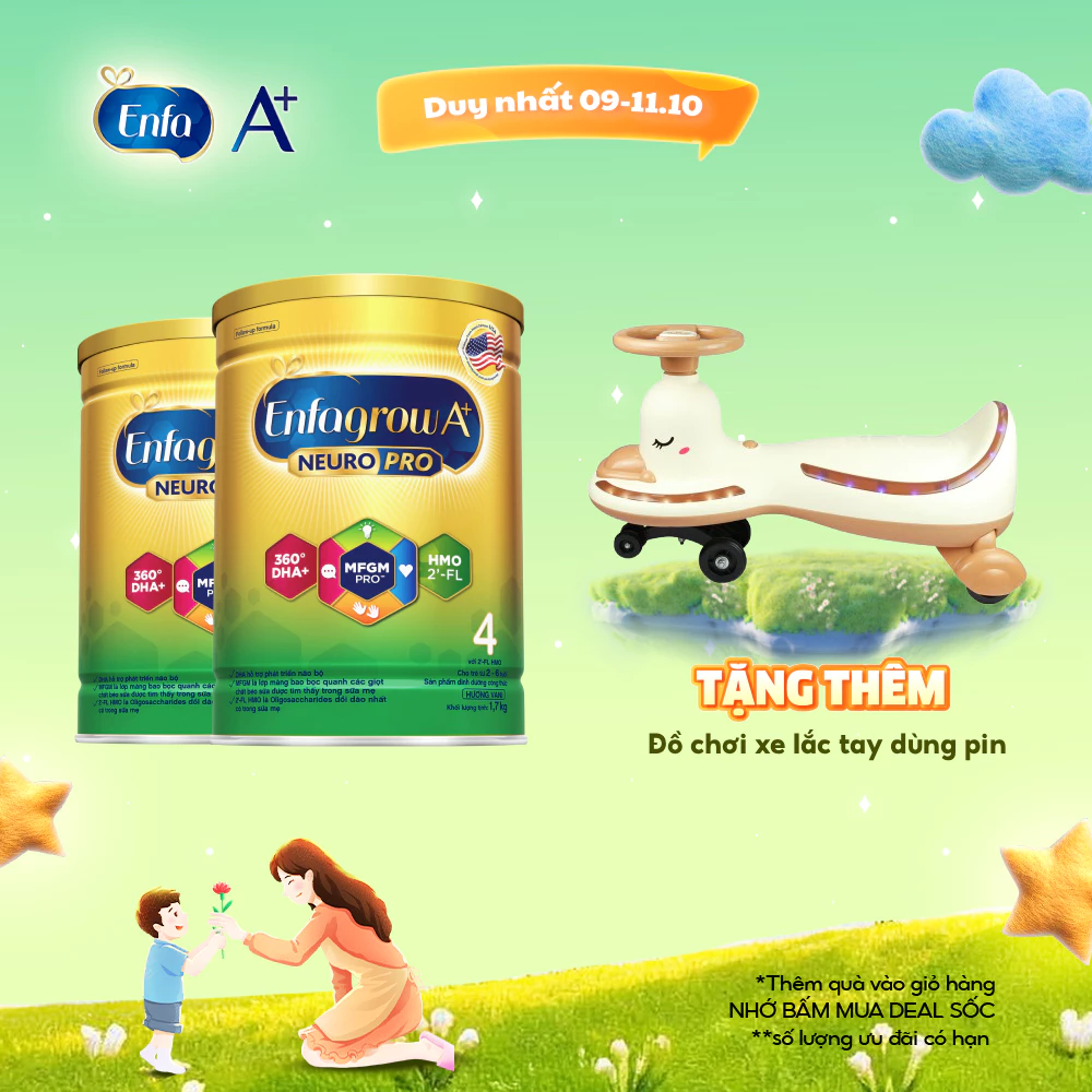 Bộ 2 lon sữa bột Enfagrow A+ Neuropro 4 với DHA giúp phát triển não bộ cho trẻ từ 2-6 tuổi - 1.7kg/lon
