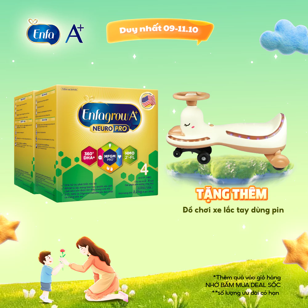 Bộ 2 hộp sữa bột Enfagrow A+ Neuropro 4 với DHA giúp phát triển não bộ cho trẻ từ 2–6 tuổi– 2.2kg/hộp