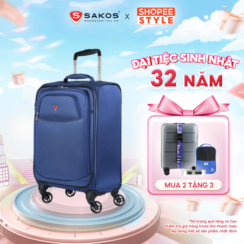 Vali Kéo Vải Du Lịch SAKOS SPAZIO 4.5 - Size XS (18inch)/ Xách Tay (Cabin) - Khóa TSA - Chống Thấm, Trượt Nước