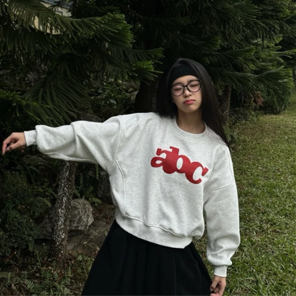 Áo Sweater Nữ Boxy Chuẩn Form Tay Dài Cổ Tròn Nỉ lót bông Cao Cấp Thoáng Mát