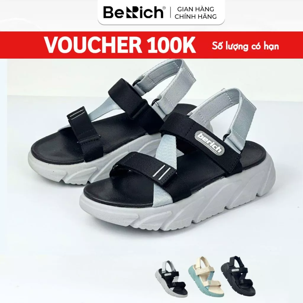 Giày Sandal Quai Chéo Nam Nữ Đi Học Unisex BeRich BE578 Đế Cao 5cm Siêu Nhẹ Êm Bền