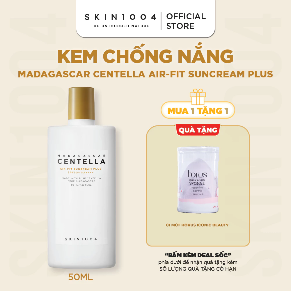 Kem chống nắng vật lí SKIN1004 Madagascar Centella Air-Fit SunCream Plus SPF50+ PA++++ 50ml