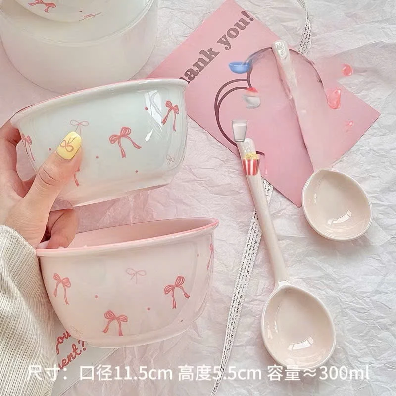 Set 2 Bát 2 thia Hình Nơ- Quả bơ- Dễ Thương cute- Bát ăn cơm ăn dặm cho bé