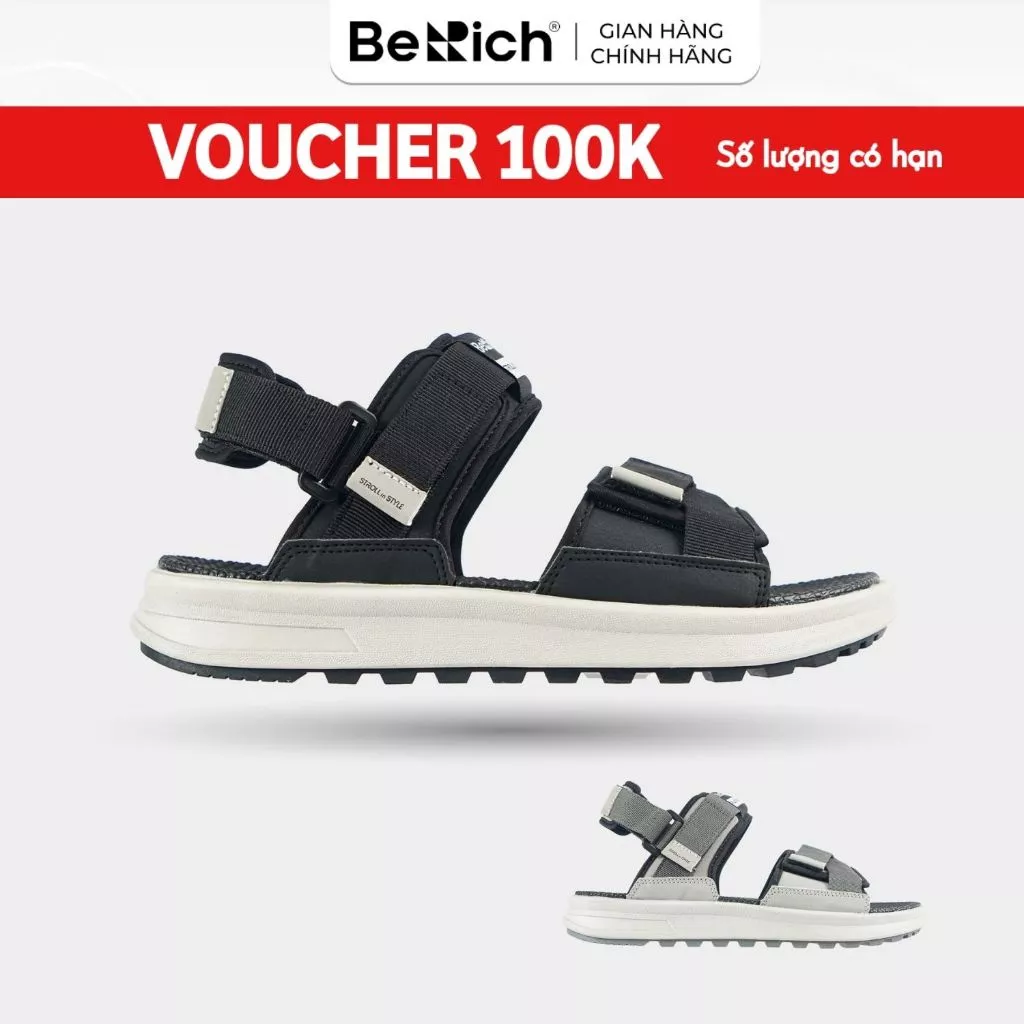 Giày Sandal Berich Nam Nữ Đi Học 2 Quai Ngang Chống Trơn Trượt Êm Bền BE219