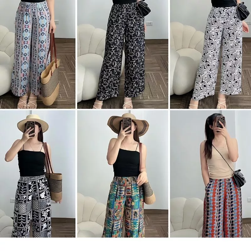 (Quần có túi) Quần thổ cẩm, ống suôn dài 98cm, vải lanh ( Size 40-65kg)