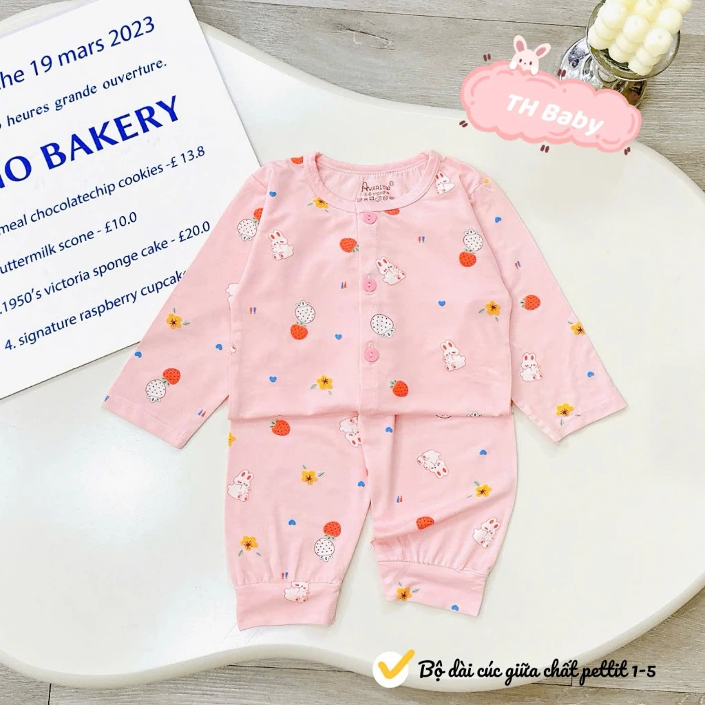 [Loại Đẹp] Set 5 bộ dài tay cúc giữa chất thun peptit cao cấp mềm mại nền màu in hoạ tiết cho bé