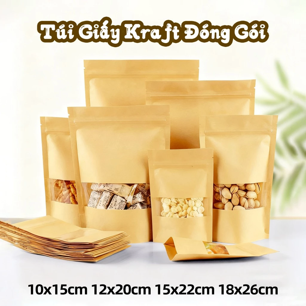 【SIÊU TIỆN LỢI】Combo 100 Túi Zip Giấy Đựng Thực Phẩm-Chống Thấm,Đáy Đứng,Nhiều Size- CHỐNG THẤM NƯỚC