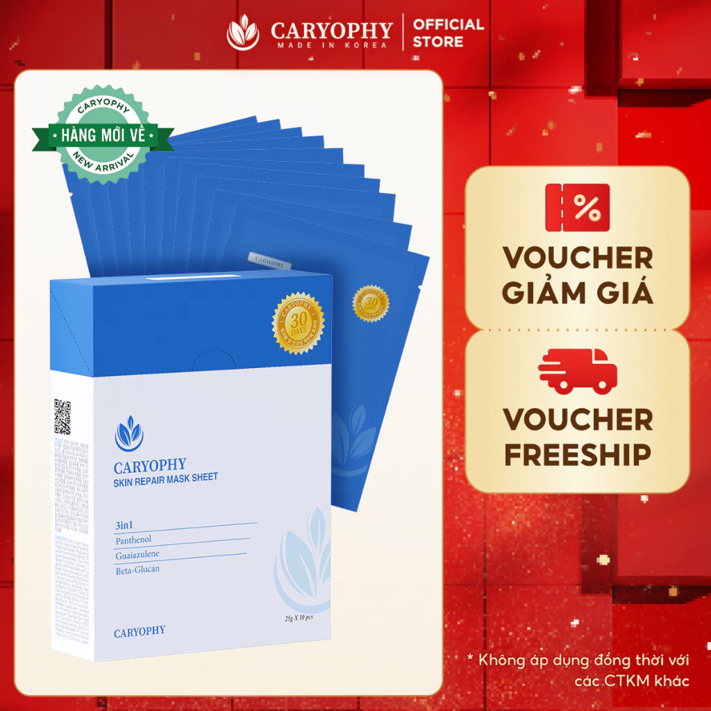Hộp 10 miếng mặt nạ phục hồi da Caryophy 25gx10 (Caryophy Skin Repair Mask Sheet 25g x 10)