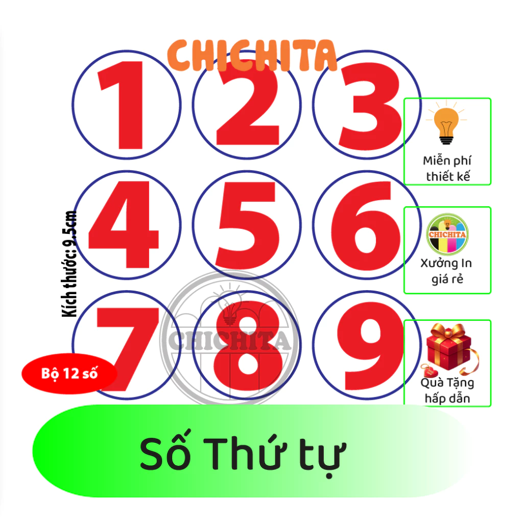 Decal Số Thứ Tự chống nước trang trí dán bàn, dán quán trà sữa, cà phê, quán ăn, dán tường, tủ kính