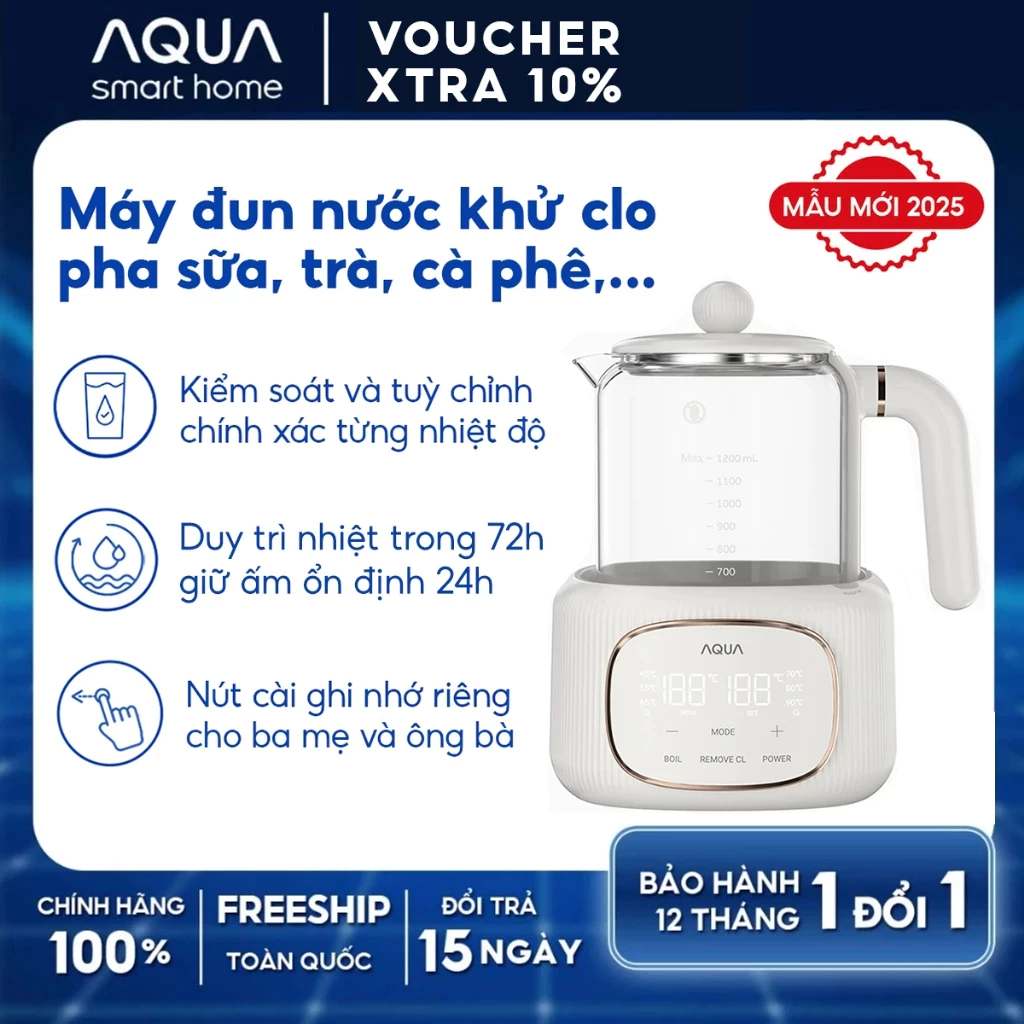 Máy đun nước pha sữa AQUA MH121T khử clo, đun siêu tốc, nút ghi nhớ riêng cho ba mẹ, ông bà