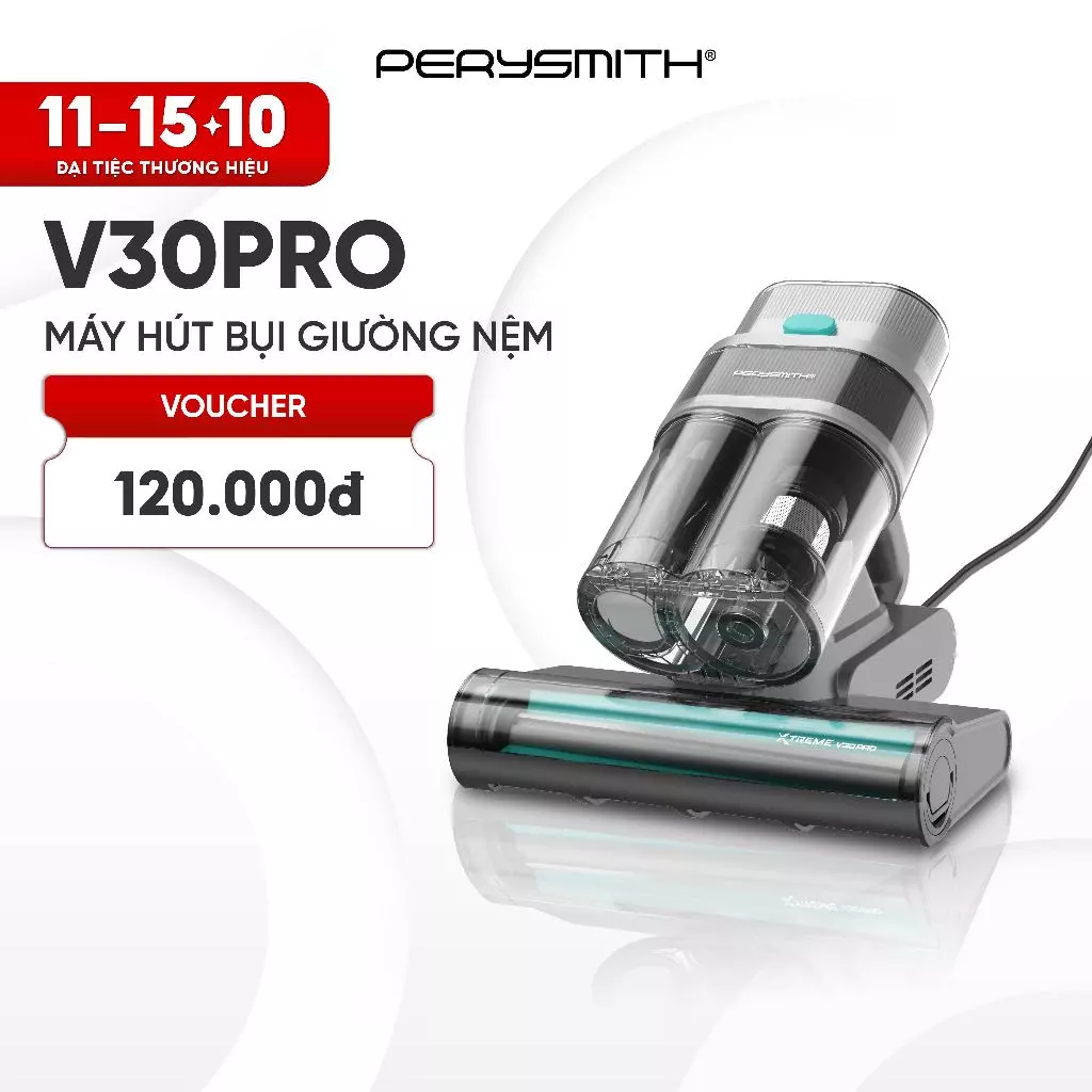 PerySmith V30Pro Máy Hút Bụi Giường Nệm Lực Hút 21000 Pa, Hút Tóc, Lông Thú Cưng, Sóng Siêu Âm, Đèn UV