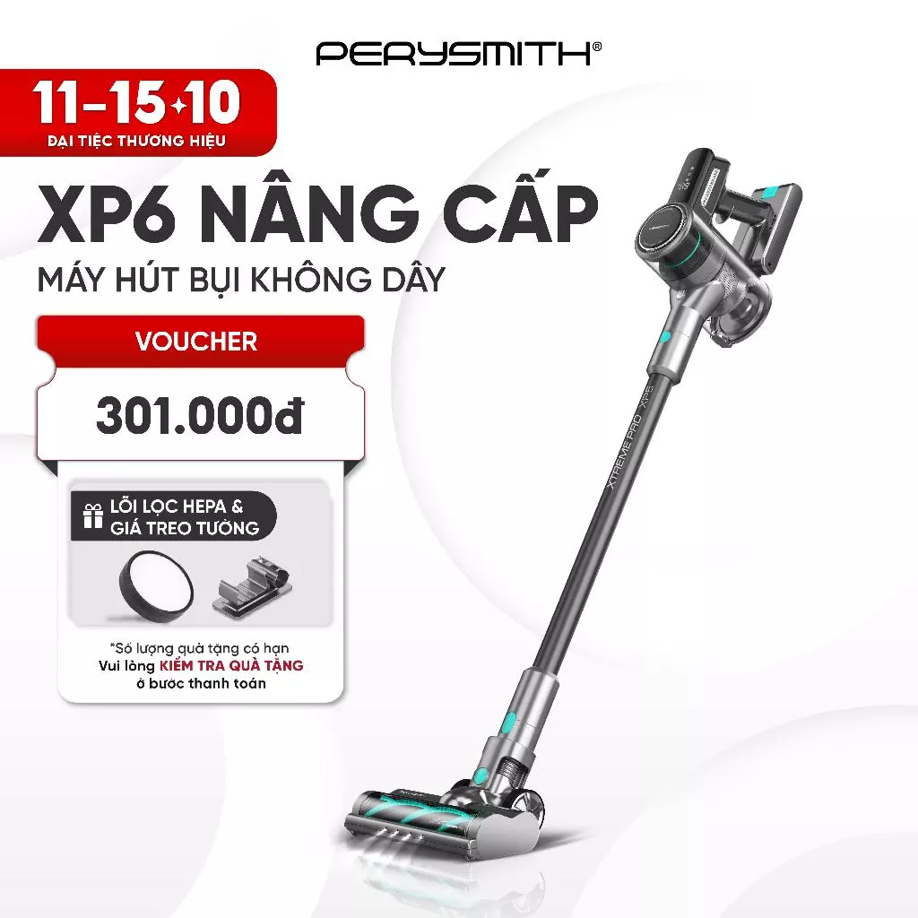 Máy Hút Bụi Không Dây PerySmith XP6 Nâng Cấp | Lực Hút Mạnh 32.000 PA | Pin Khỏe | Nhiều Phụ Kiện | BH 2 Năm
