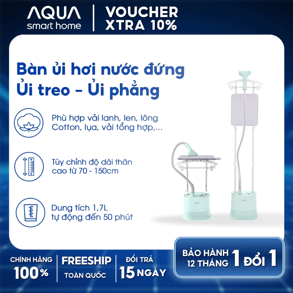 Bàn ủi hơi nước đứng AQUA S2526T có thể ủi treo ủi phẳng, công suất 2000W, dung tích 1.7L