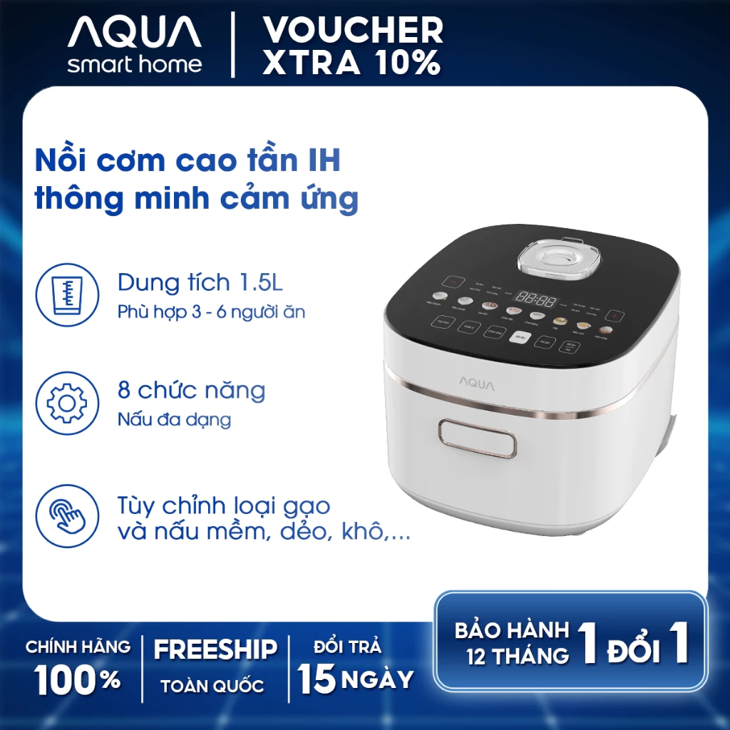 Nồi cơm cao tần AQUA RIH401R 1.5L, điều khiển cảm ứng 8 chế độ nấu, hẹn giờ 24 tiếng