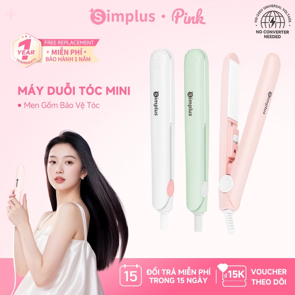 Simplus Pink Máy Duỗi Tóc Mini 2in1 - Làm Nóng Nhanh - Nhỏ Gọn Tiện Lợi ZFBA004- Bảo Hành 1 Năm 1 Đổi 1