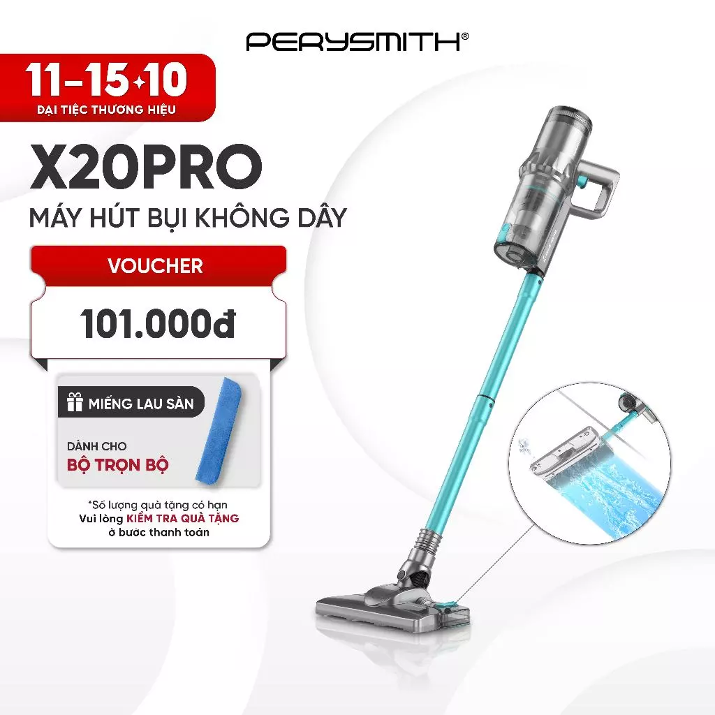 PerySmith X20Pro Máy Hút Bụi Cầm Tay Không Dây Đa Năng Gọn Nhẹ Lọc 2 Lõi HEPA Bảo Hành 1 Năm