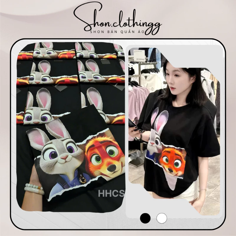 Áo Thun In Hình Dễ Thương Cáo Thỏ Vải Cotton 2 Chiều 260gsm Form Rộng Cao Cấp Full Tag Chuẩn