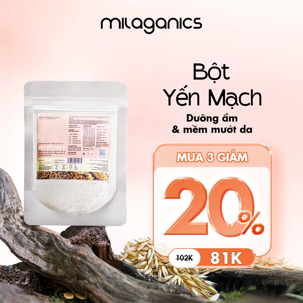 Bột yến mạch nguyên chất MILAGANICS hỗ trợ làm trắng da, bột đắp mặt sáng da chống lão hóa 100g