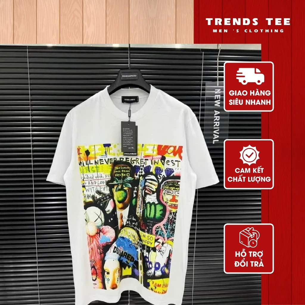 Áo Thun Nam Nữ Cotton 100% Cao Cấp 250Gsm In Hình DSQ Art Form Dày Dặn Co Giãn 2 Chiều