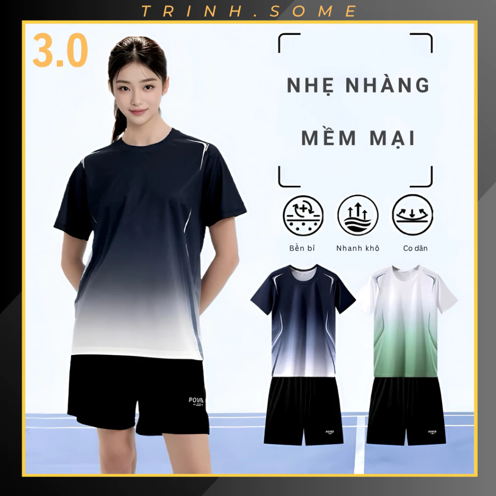 Bộ thể thao nam nữ, bộ đồ cọc tay Sport chạy bộ tập gym năng động thoải mái trẻ trung 40-95kg