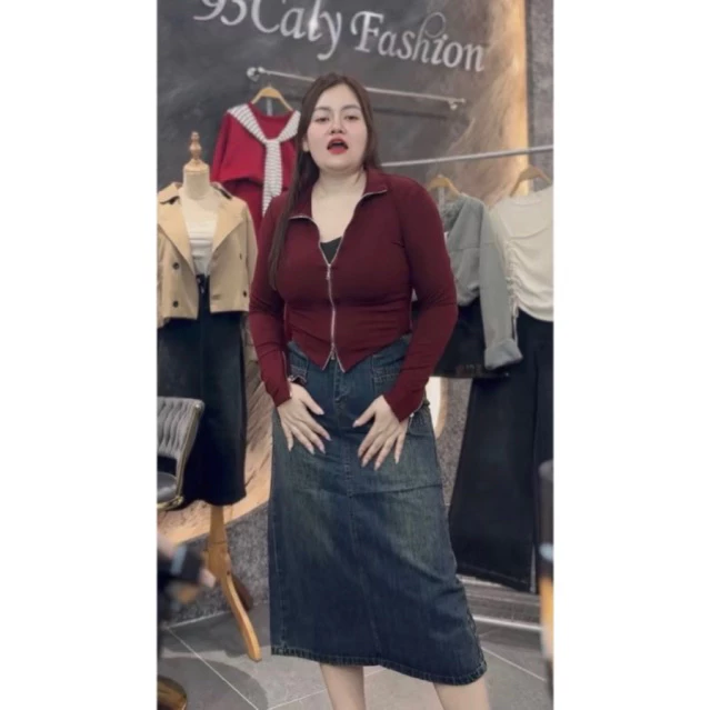 [BIGSIZE] Chân Váy Jean Nữ 2 Túi Trước Trơn Xẻ Sau, cv bò dài qua gối basic HOT2025