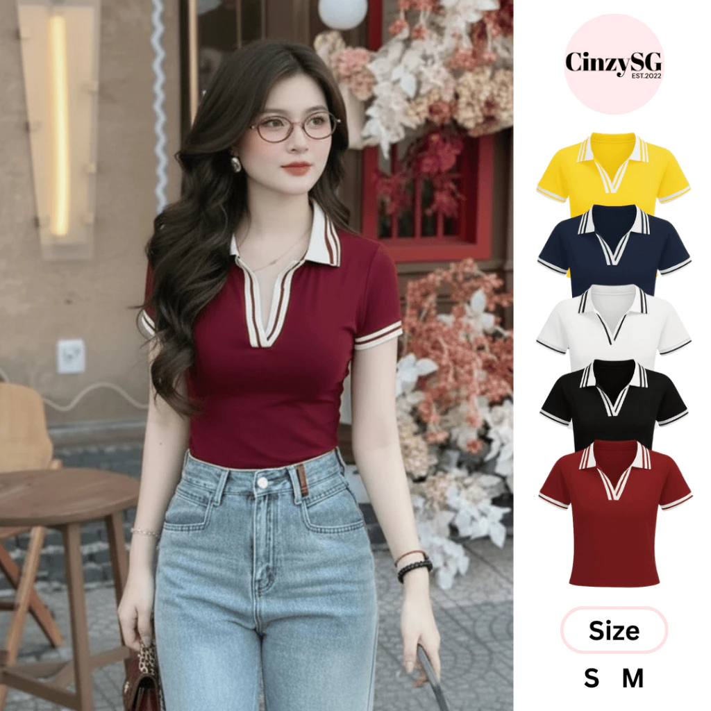 Áo Thun Polo Nữ Cổ Bẻ Phối Viền Chất Thun Borip Co Giãn Ôm Body AT20 CinZy SG
